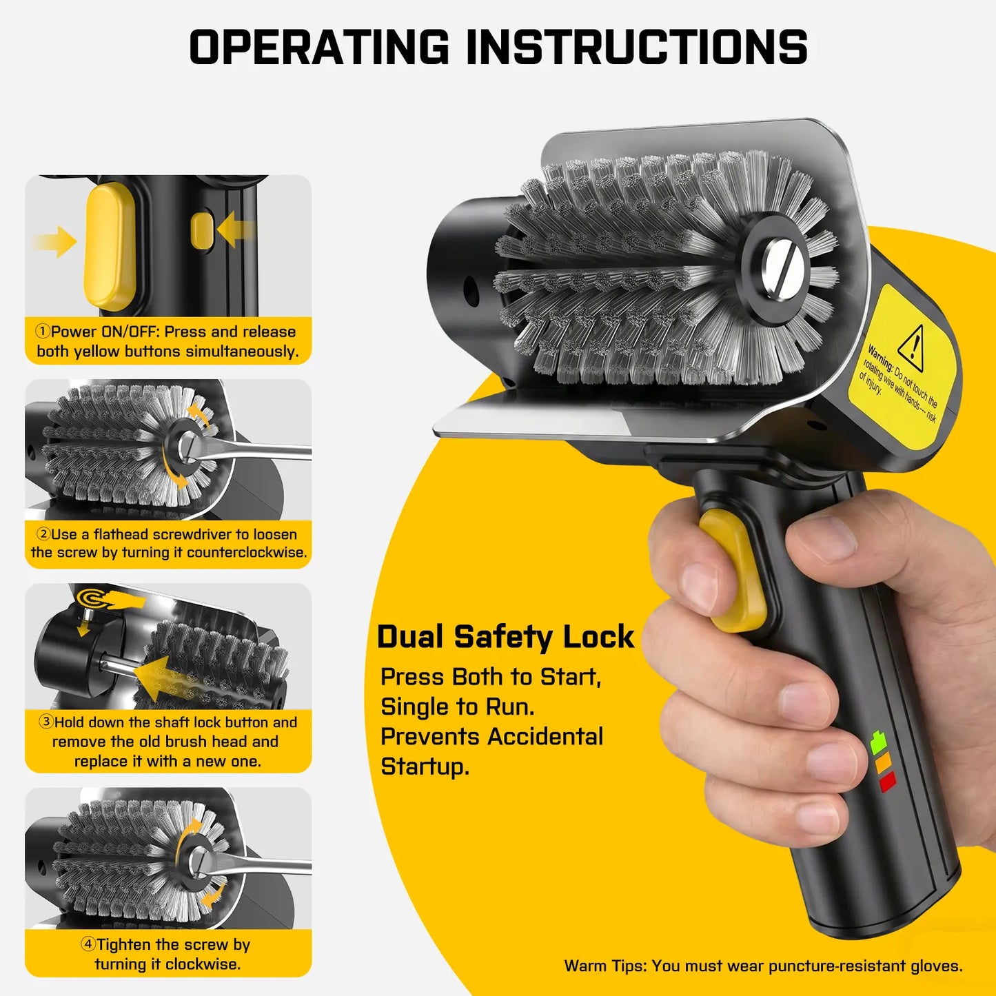 Electric Grill Brush, Rechargeable Cordless BBQ Cleaner with 600RPM Motor & Safety Locks, Includes Two 304 Stainless Steel Brush Heads, Compact Design for Narrow Spaces and Corners SOARFLY G9