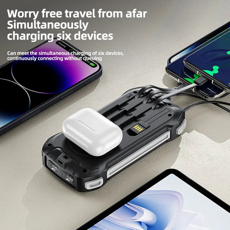 36000mAh Solar Portable Charger with 22.5W High-Speed Charging, Wireless Power Bank, QC3.0 Fast Charging, USB-C & Four Ports, Dual LED Flashlight, Outdoor Emergency Battery Pack